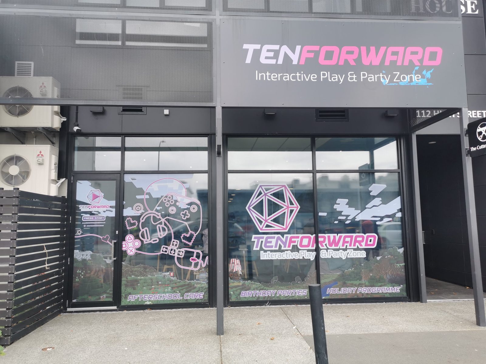 Ten Forward shopfront with signage, exterior view