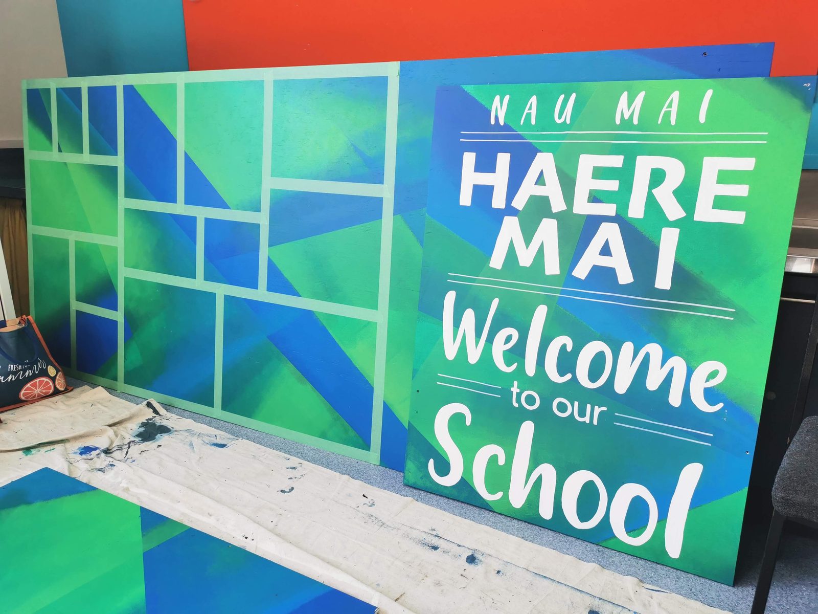 Our Stars — 'Nau Mai Haere Mai, Welcome to our School' panel taking shape