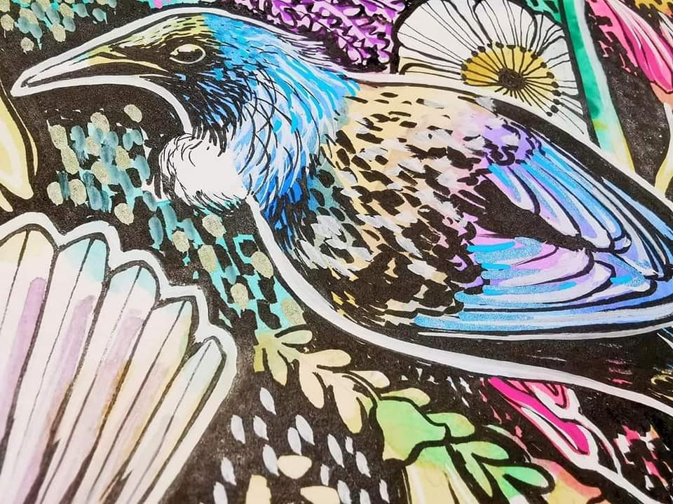 In Our Hands mural detail — close-up of the Haast eagle's wing and talons