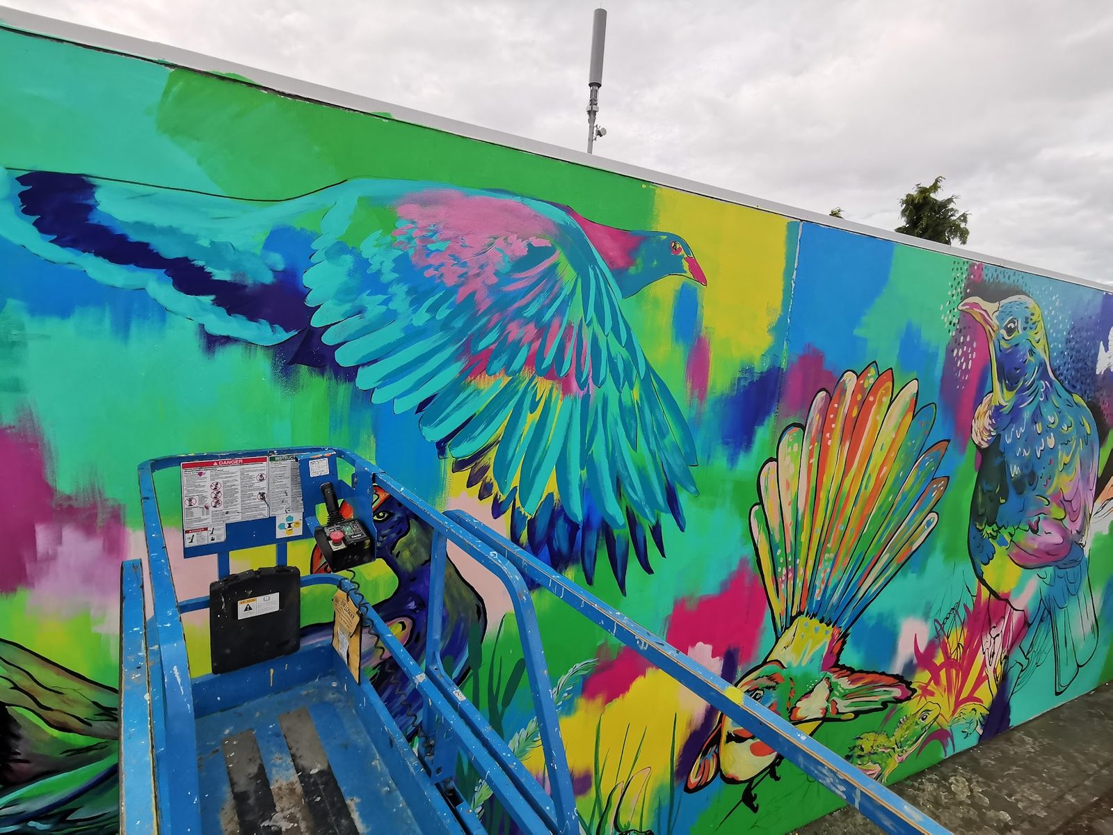 In Our Hands mural — wide view of the eagle and colourful native birds across the wall
