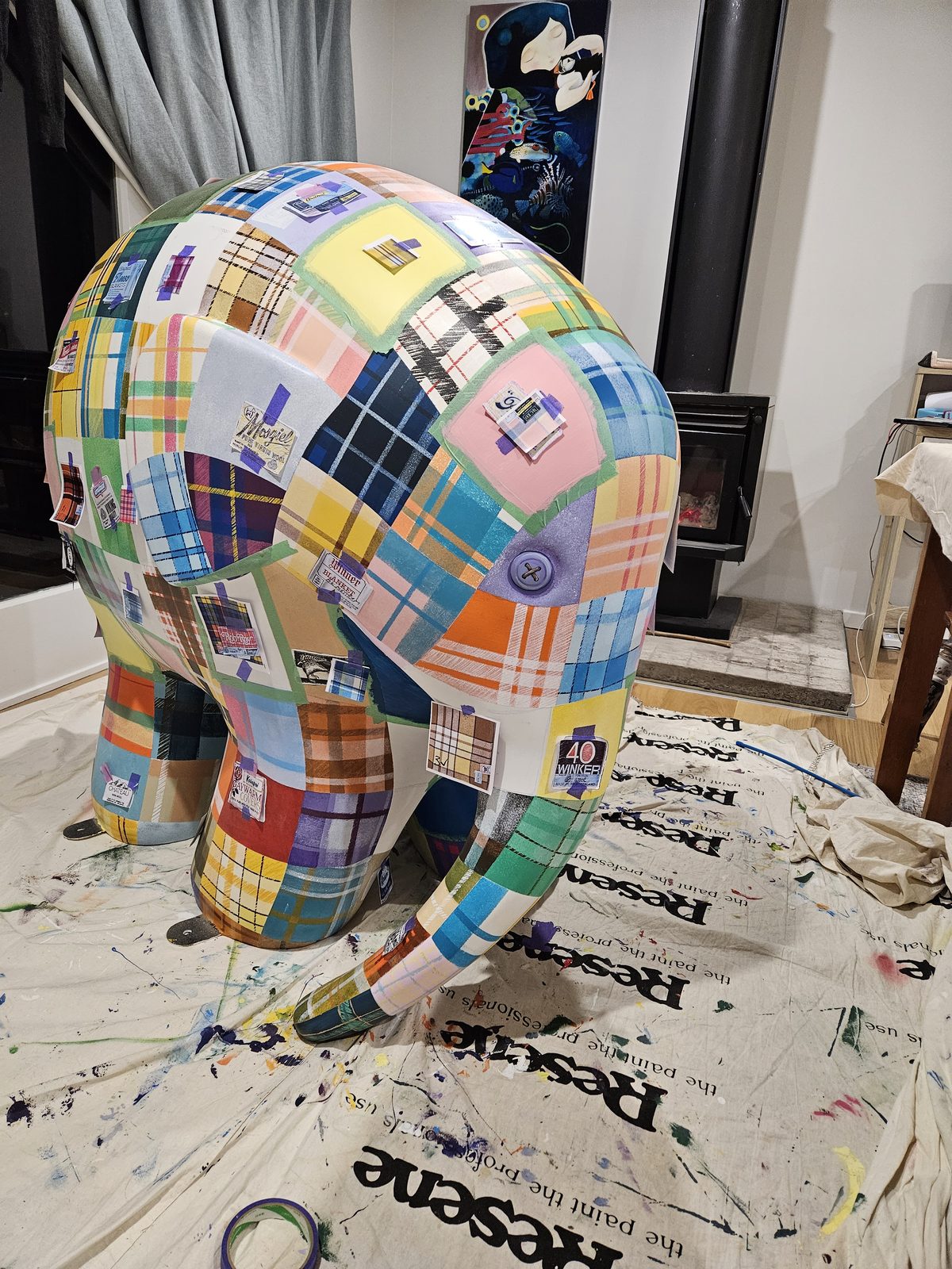 Mammoth Wolley sculpture — blank elephant sculpture with surface texture added in the workshop