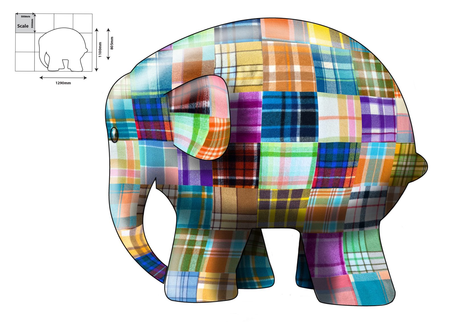 Mammoth Wolley sculpture — design artwork showing the planned patchwork pattern